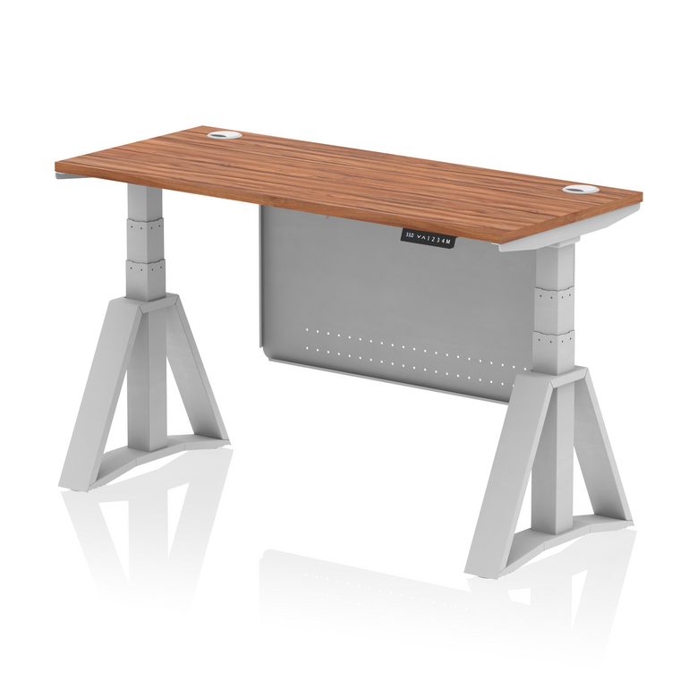 Air Height Adjustable Slimline Desk With Cable Ports With Steel Modesty Panel With Piste Foot