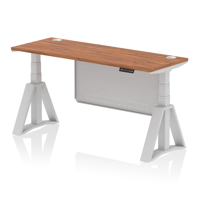 Air Height Adjustable Slimline Desk With Cable Ports With Steel Modesty Panel With Piste Foot