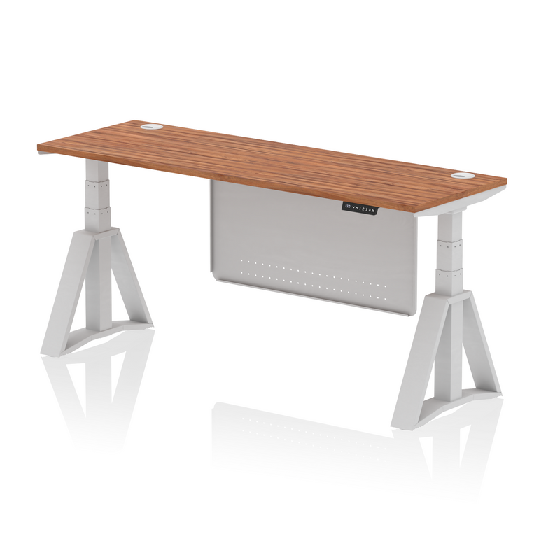 Air Height Adjustable Slimline Desk With Cable Ports With Steel Modesty Panel With Piste Foot