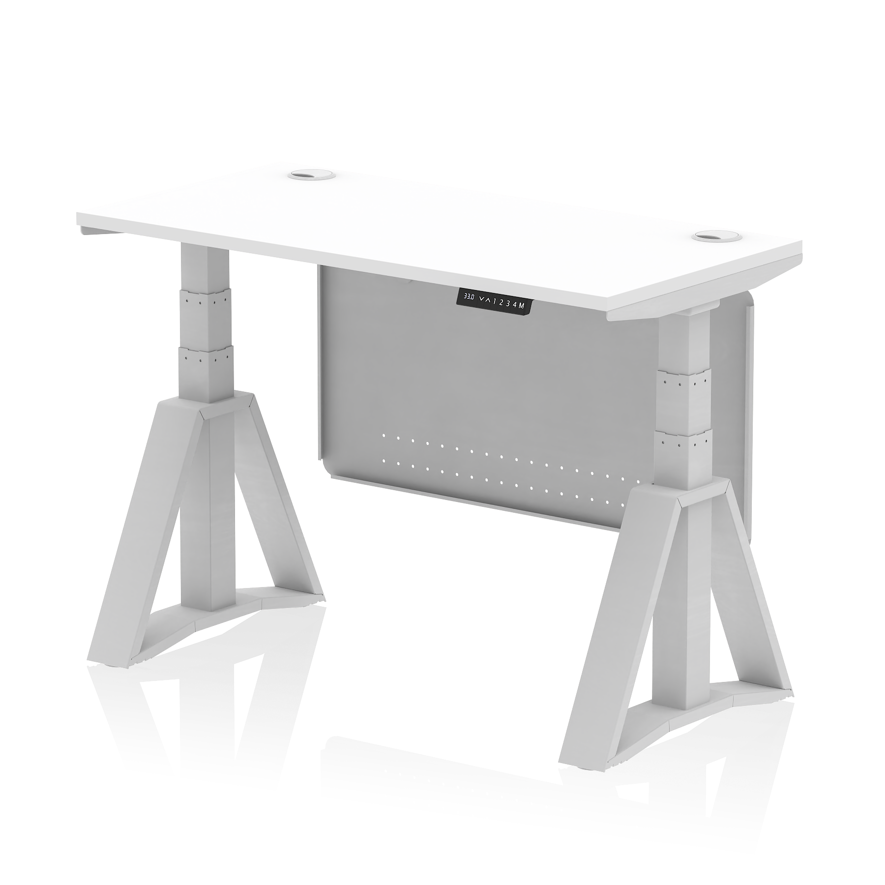 Air Height Adjustable Slimline Desk With Cable Ports With Steel Modesty Panel With Piste Foot