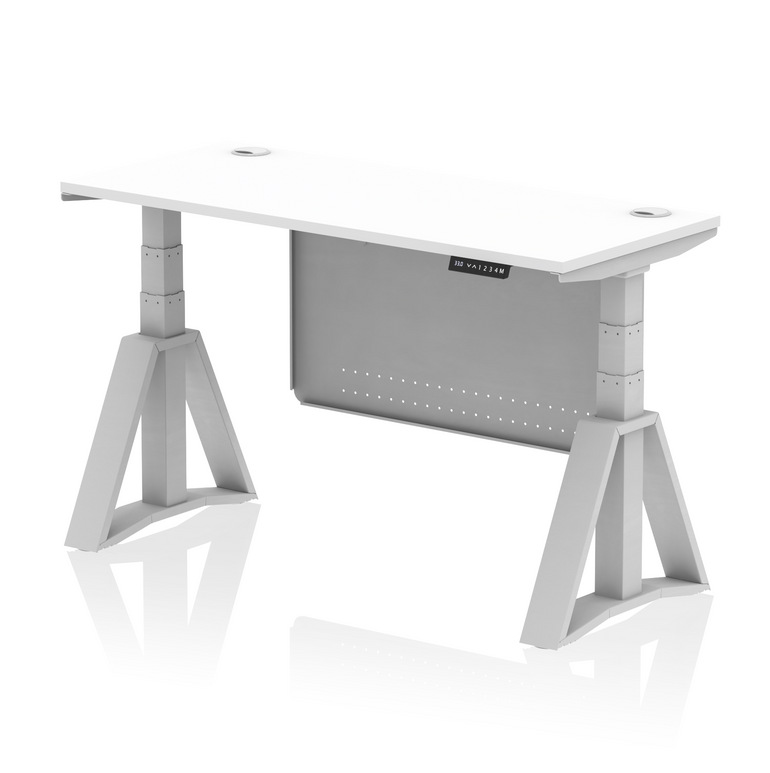 Air Height Adjustable Slimline Desk With Cable Ports With Steel Modesty Panel With Piste Foot