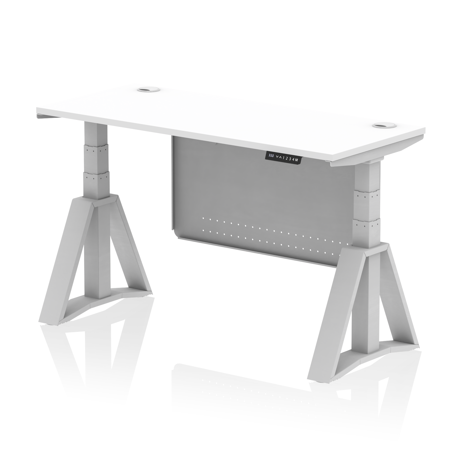 Air Height Adjustable Slimline Desk With Cable Ports With Steel Modesty Panel With Piste Foot