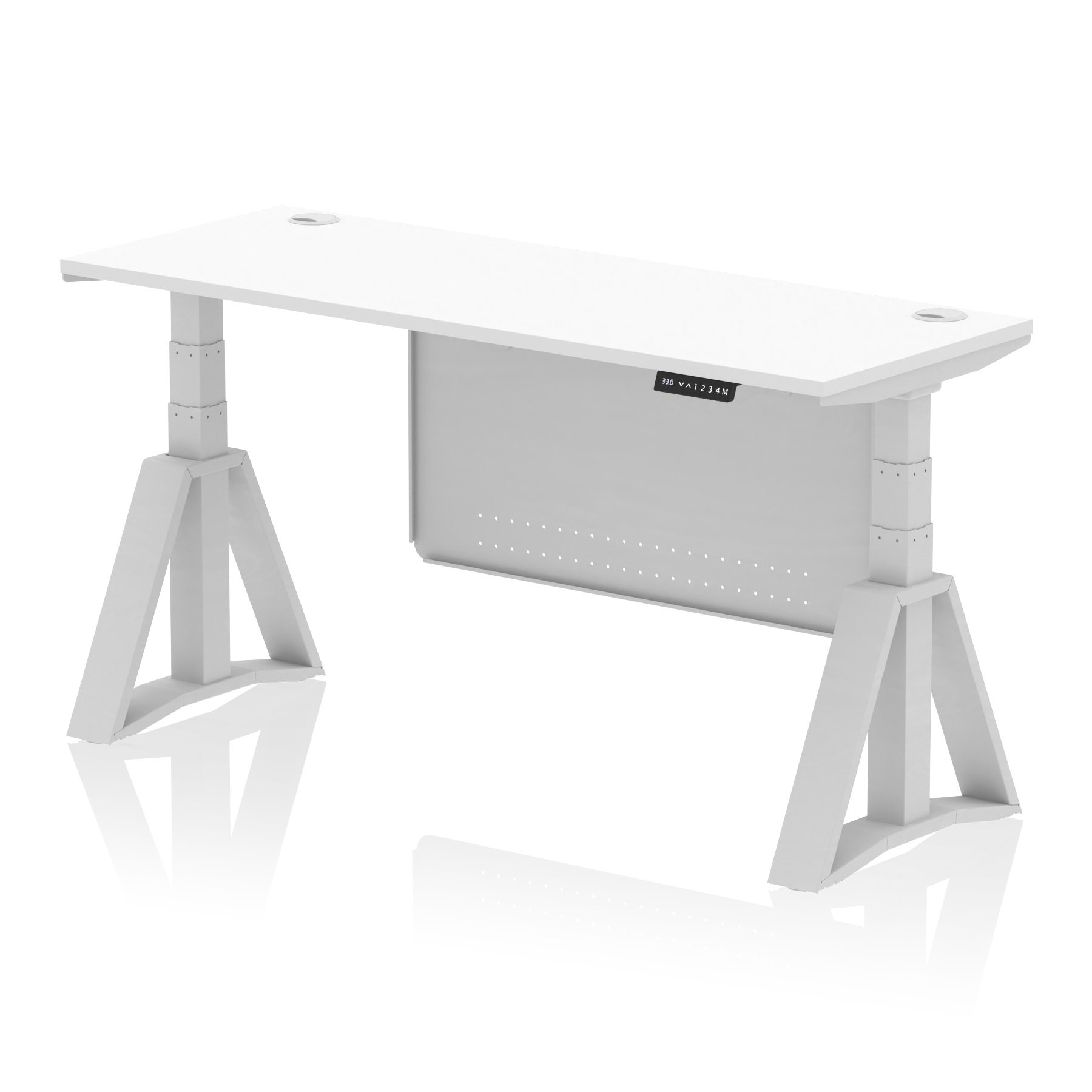 Air Height Adjustable Slimline Desk With Cable Ports With Steel Modesty Panel With Piste Foot