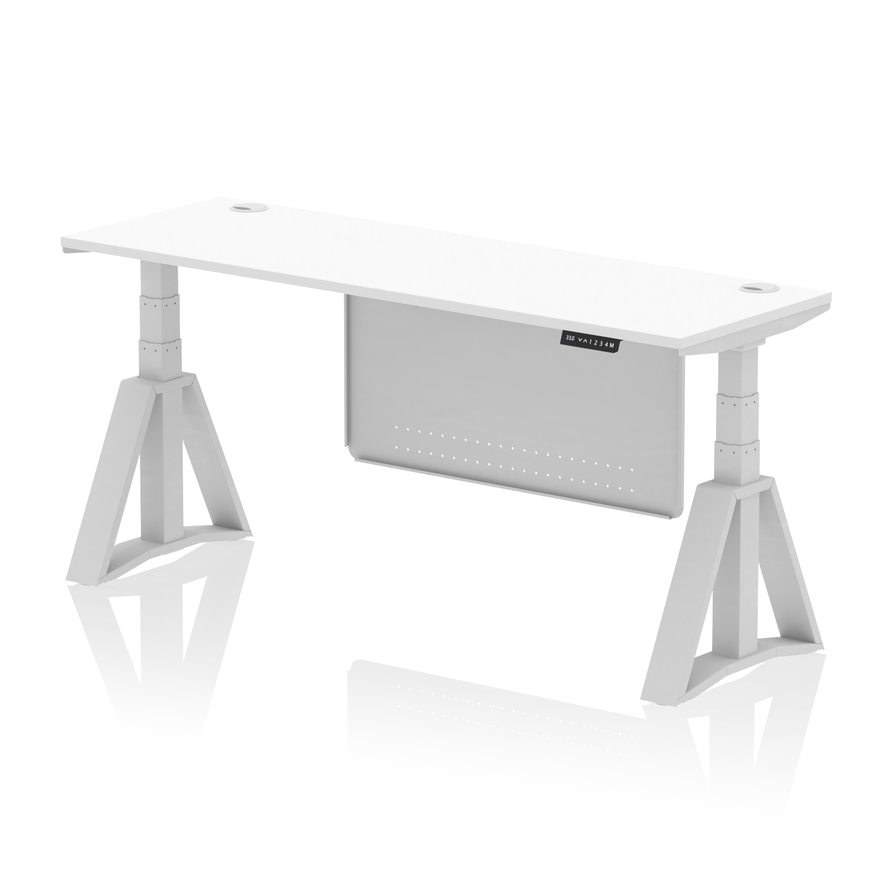 Air Height Adjustable Slimline Desk With Cable Ports With Steel Modesty Panel With Piste Foot