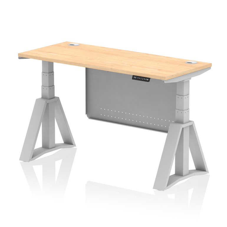 Air Height Adjustable Slimline Desk With Cable Ports With Steel Modesty Panel With Piste Foot