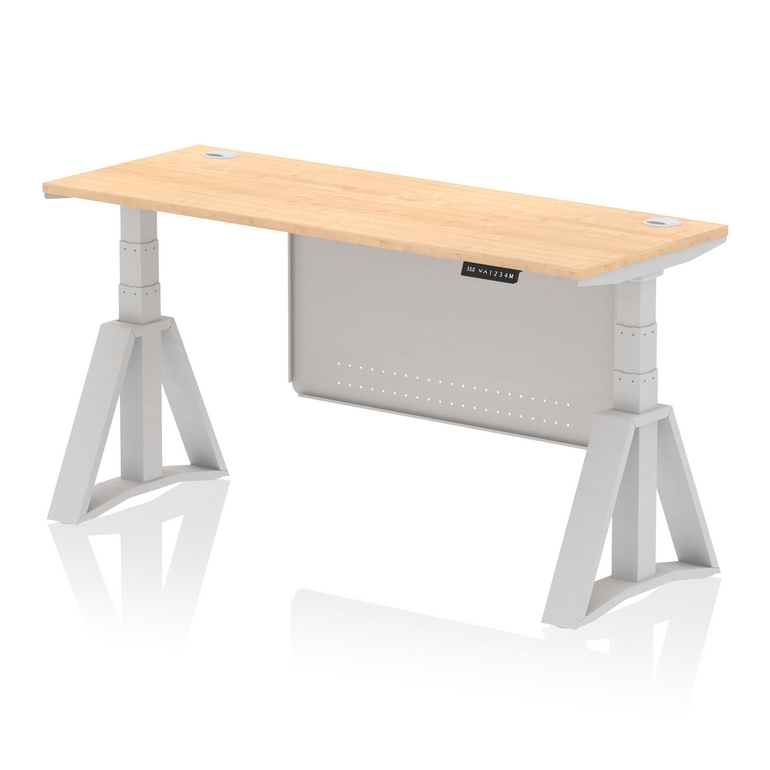 Air Height Adjustable Slimline Desk With Cable Ports With Steel Modesty Panel With Piste Foot