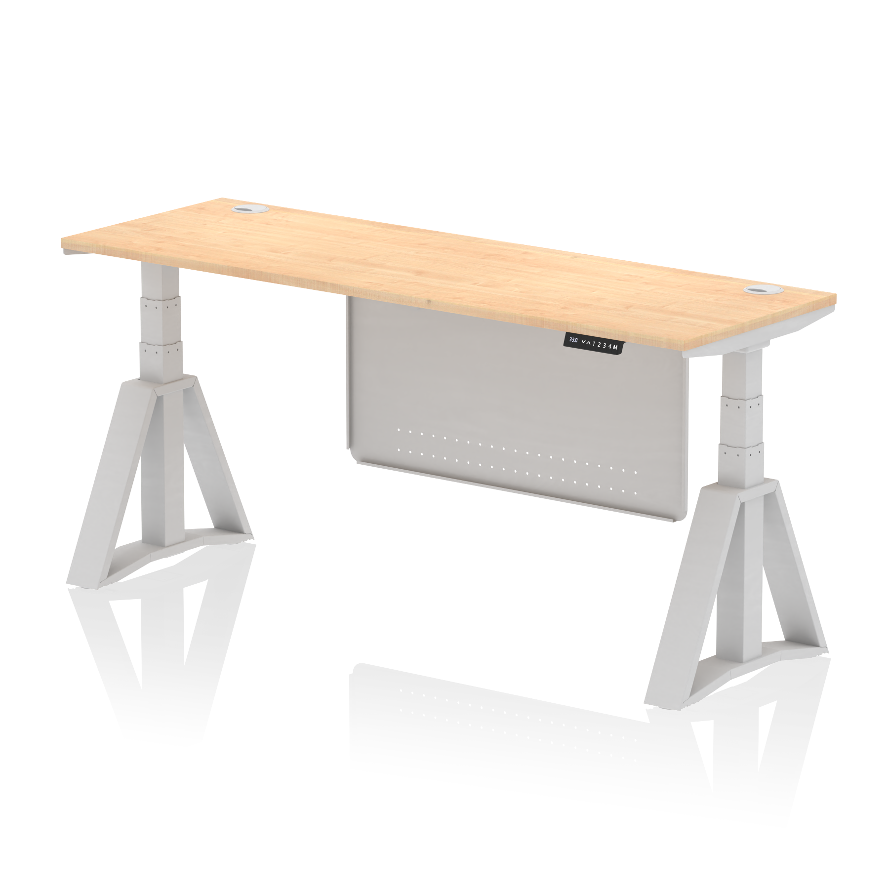 Air Height Adjustable Slimline Desk With Cable Ports With Steel Modesty Panel With Piste Foot