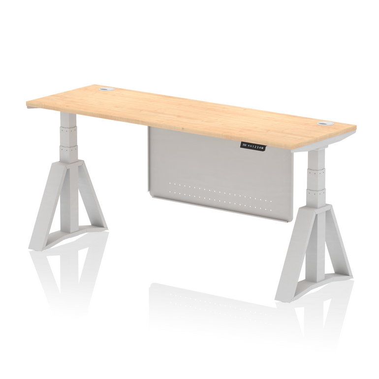 Air Height Adjustable Slimline Desk With Cable Ports With Steel Modesty Panel With Piste Foot