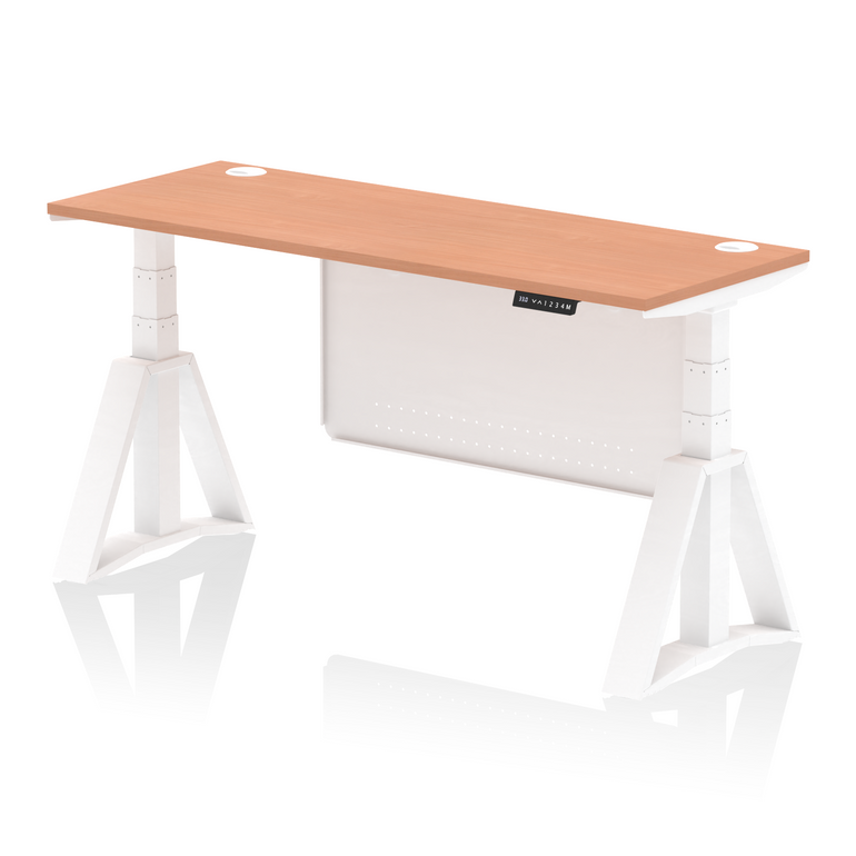 Air Height Adjustable Slimline Desk With Cable Ports With Steel Modesty Panel With Piste Foot