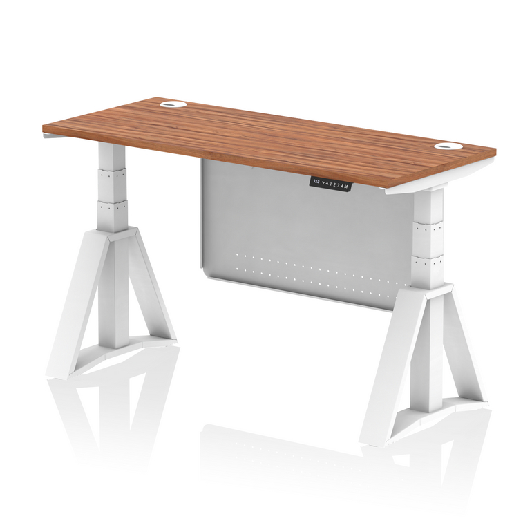 Air Height Adjustable Slimline Desk With Cable Ports With Steel Modesty Panel With Piste Foot