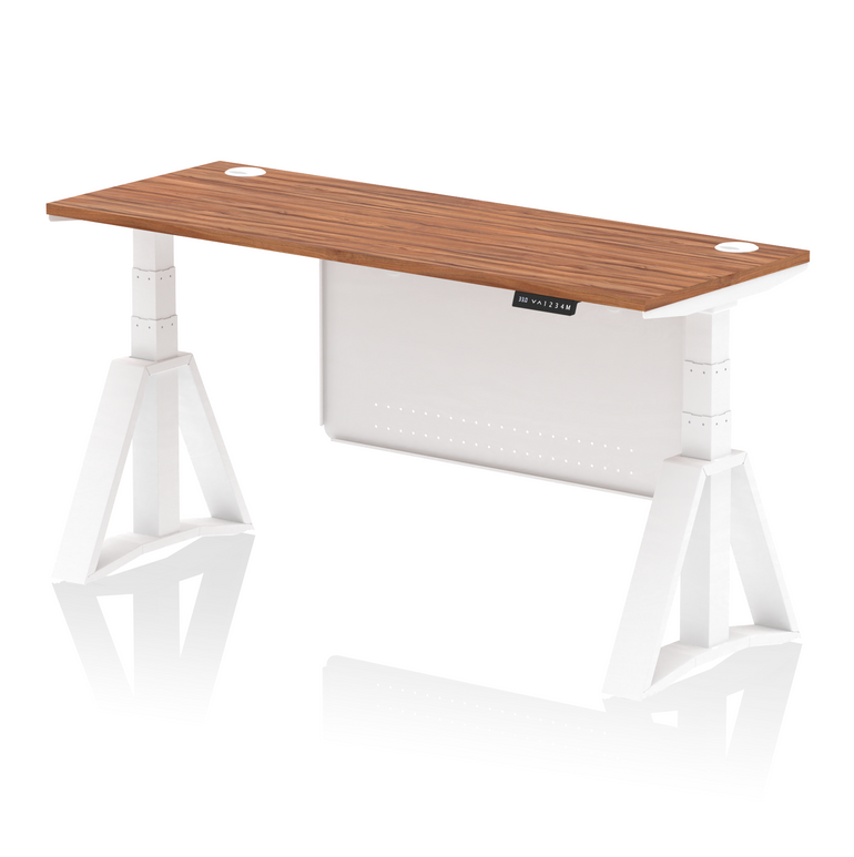 Air Height Adjustable Slimline Desk With Cable Ports With Steel Modesty Panel With Piste Foot