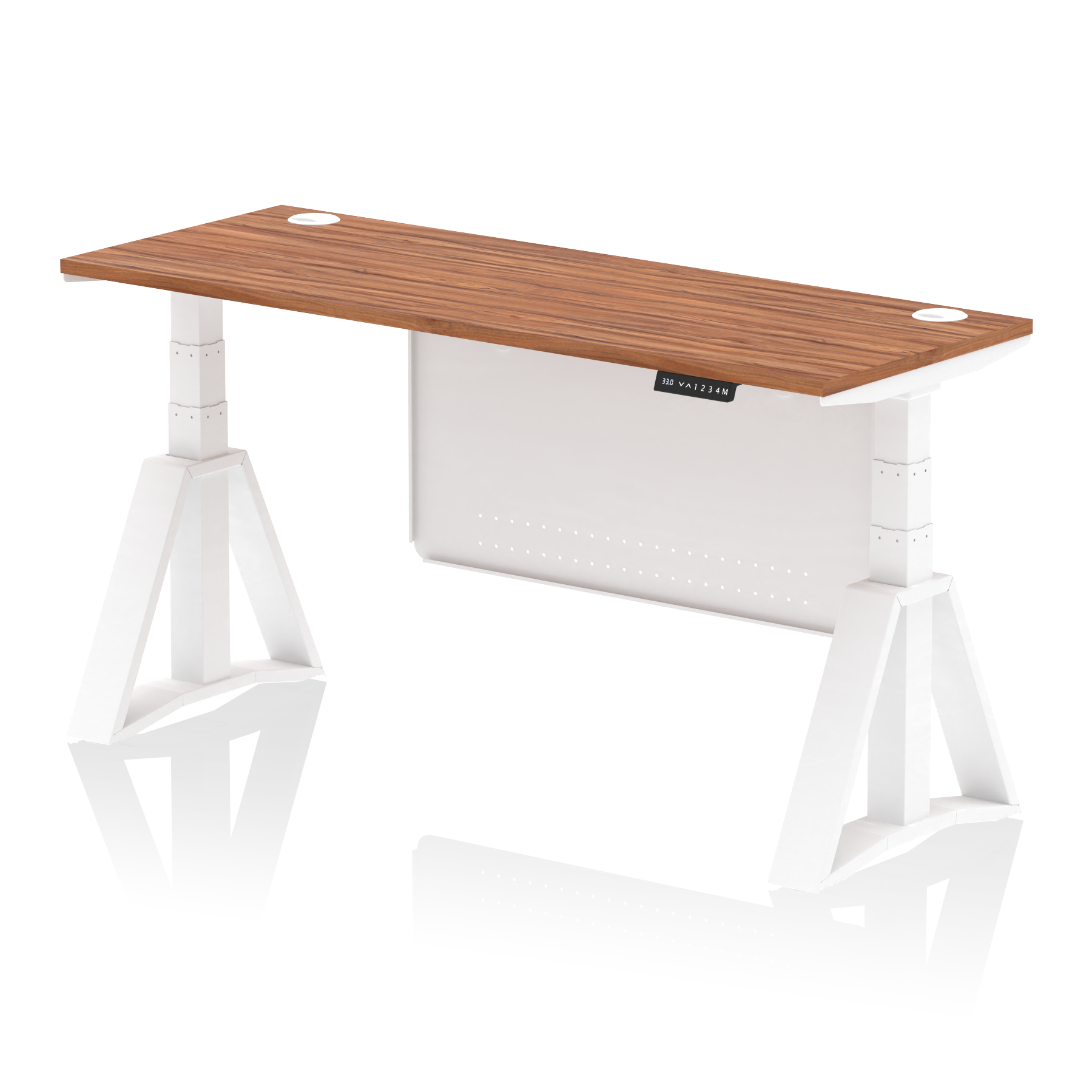 Air Height Adjustable Slimline Desk With Cable Ports With Steel Modesty Panel With Piste Foot