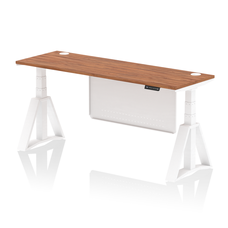 Air Height Adjustable Slimline Desk With Cable Ports With Steel Modesty Panel With Piste Foot