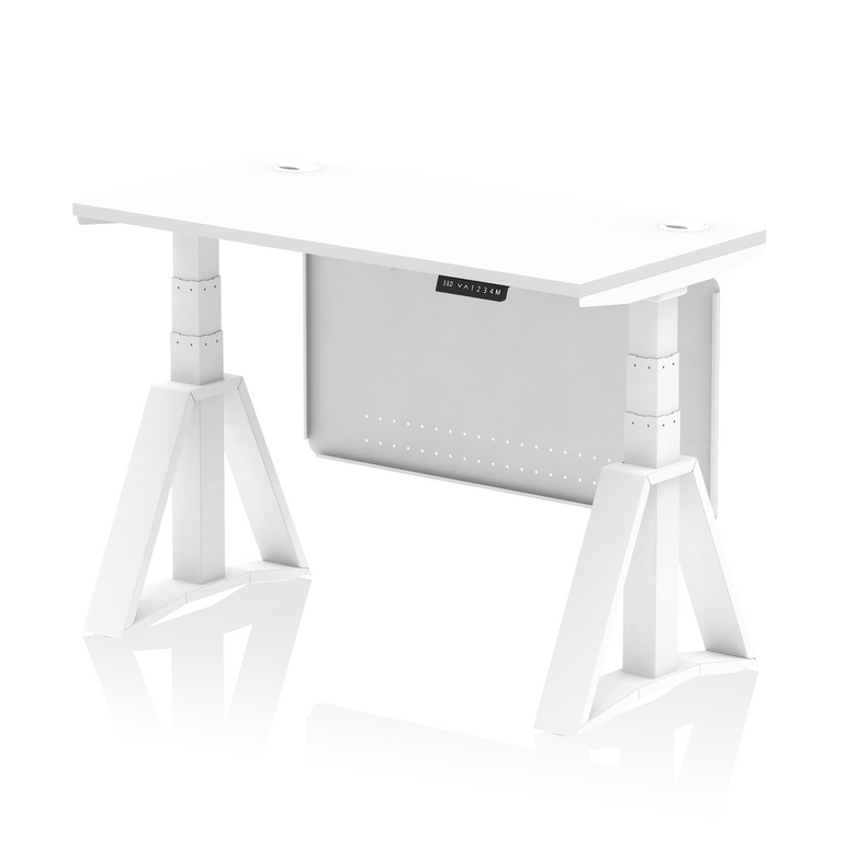 Air Height Adjustable Slimline Desk With Cable Ports With Steel Modesty Panel With Piste Foot