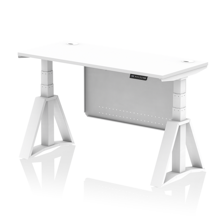 Air Height Adjustable Slimline Desk With Cable Ports With Steel Modesty Panel With Piste Foot