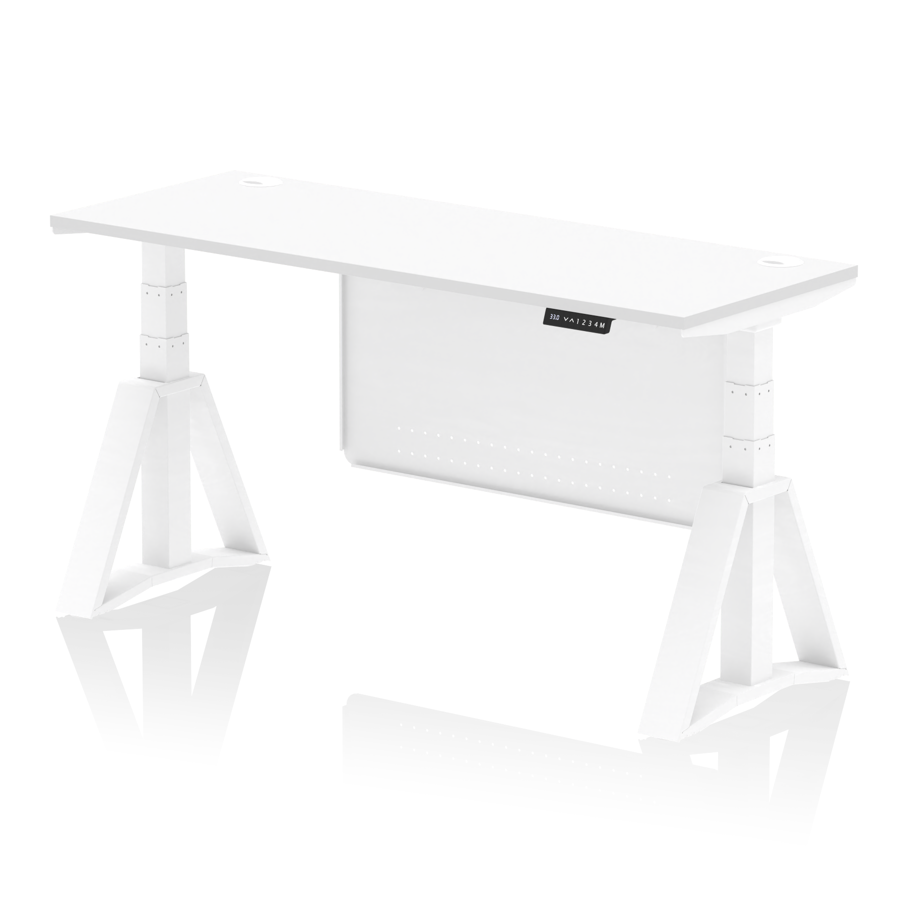 Air Height Adjustable Slimline Desk With Cable Ports With Steel Modesty Panel With Piste Foot