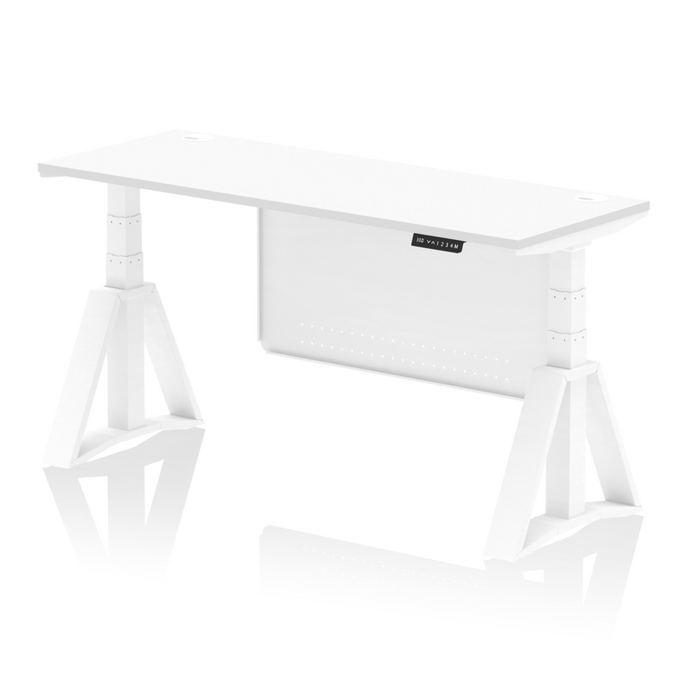 Air Height Adjustable Slimline Desk With Cable Ports With Steel Modesty Panel With Piste Foot