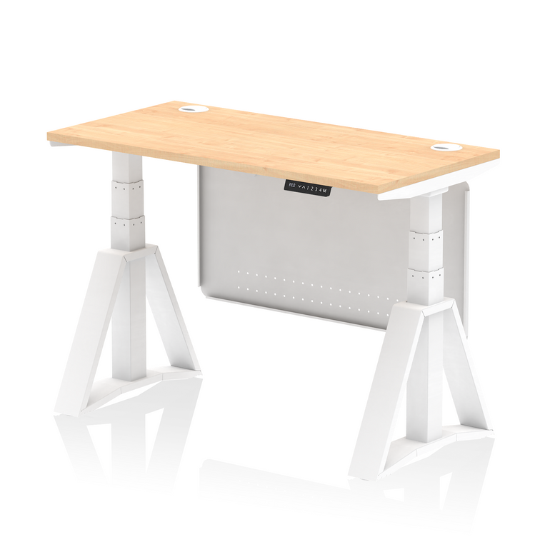 Air Height Adjustable Slimline Desk With Cable Ports With Steel Modesty Panel With Piste Foot