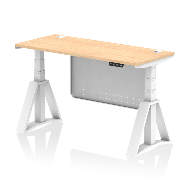 Air Height Adjustable Slimline Desk With Cable Ports With Steel Modesty Panel With Piste Foot