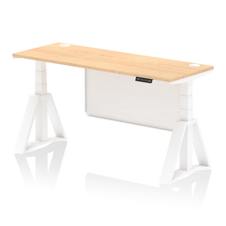 Air Height Adjustable Slimline Desk With Cable Ports With Steel Modesty Panel With Piste Foot