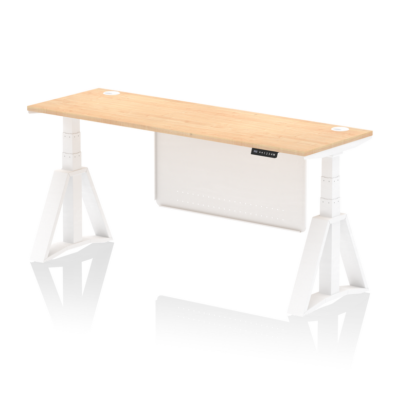 Air Height Adjustable Slimline Desk With Cable Ports With Steel Modesty Panel With Piste Foot