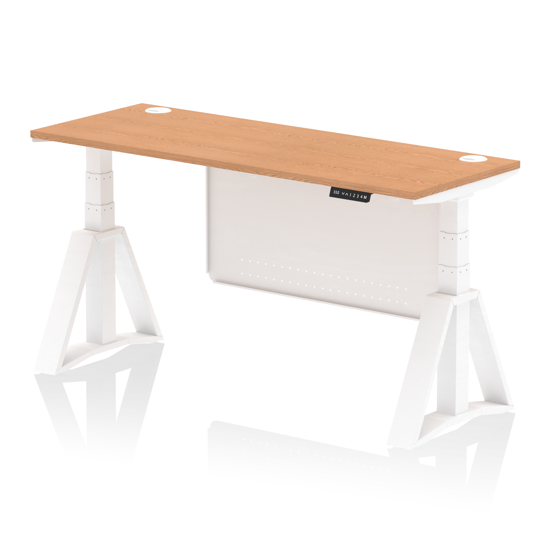 Air Height Adjustable Slimline Desk With Cable Ports With Steel Modesty Panel With Piste Foot