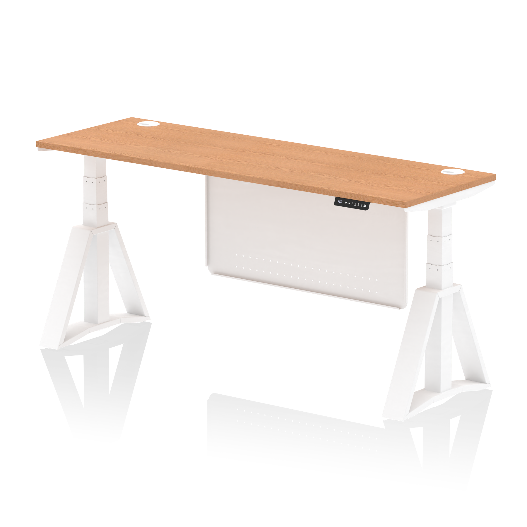 Air Height Adjustable Slimline Desk With Cable Ports With Steel Modesty Panel With Piste Foot