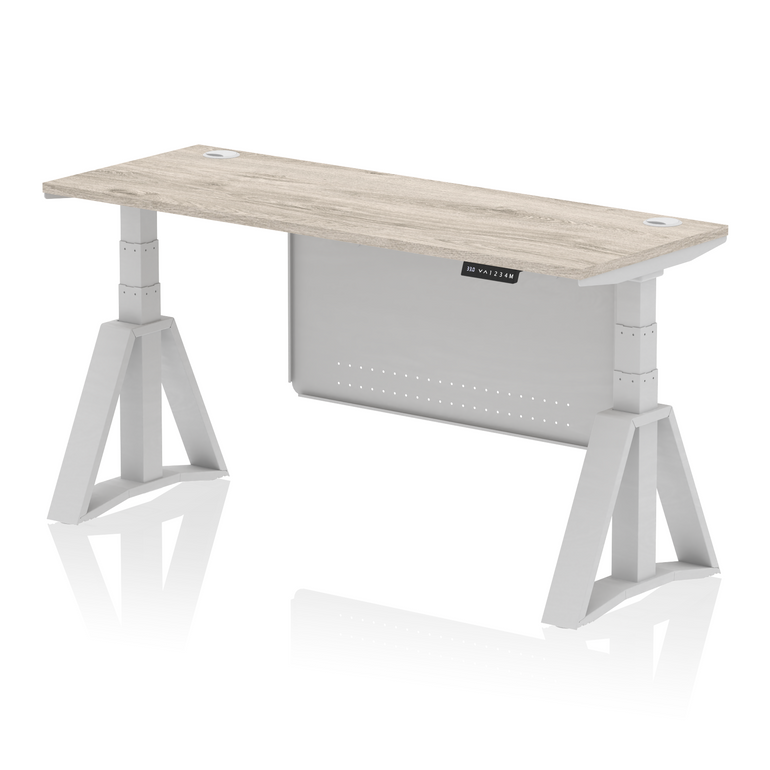 Air Height Adjustable Slimline Desk With Cable Ports With Steel Modesty Panel With Piste Foot