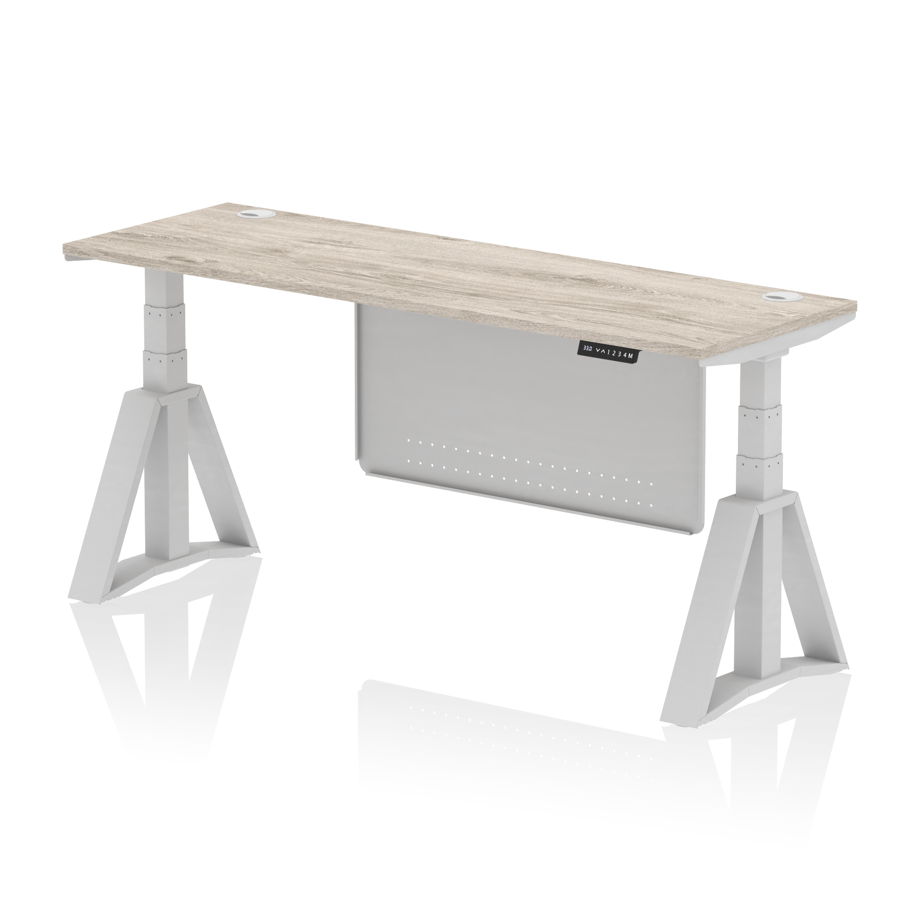 Air Height Adjustable Slimline Desk With Cable Ports With Steel Modesty Panel With Piste Foot