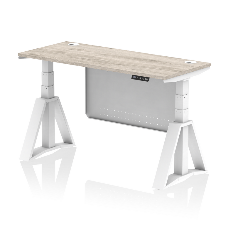 Air Height Adjustable Slimline Desk With Cable Ports With Steel Modesty Panel With Piste Foot