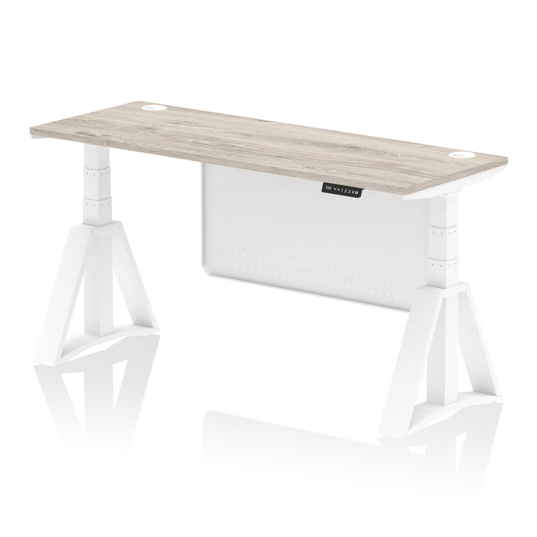 Air Height Adjustable Slimline Desk With Cable Ports With Steel Modesty Panel With Piste Foot