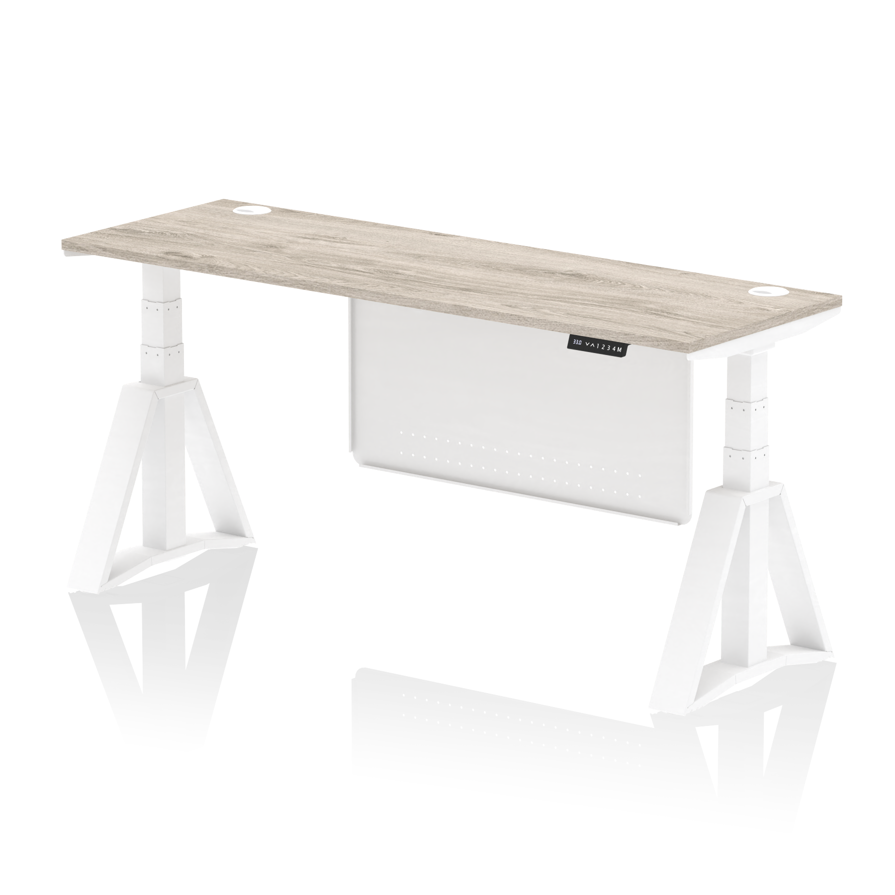 Air Height Adjustable Slimline Desk With Cable Ports With Steel Modesty Panel With Piste Foot