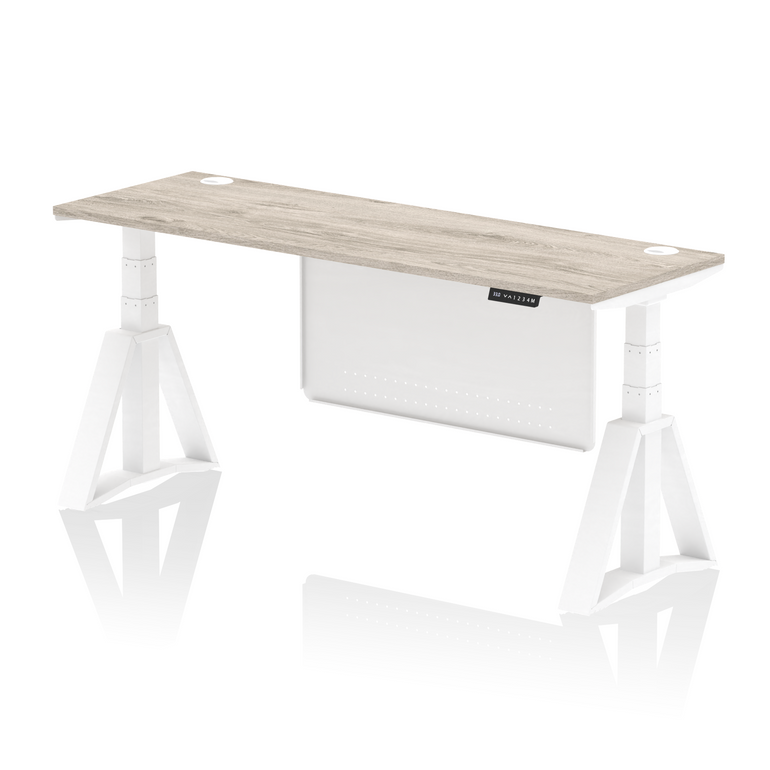 Air Height Adjustable Slimline Desk With Cable Ports With Steel Modesty Panel With Piste Foot