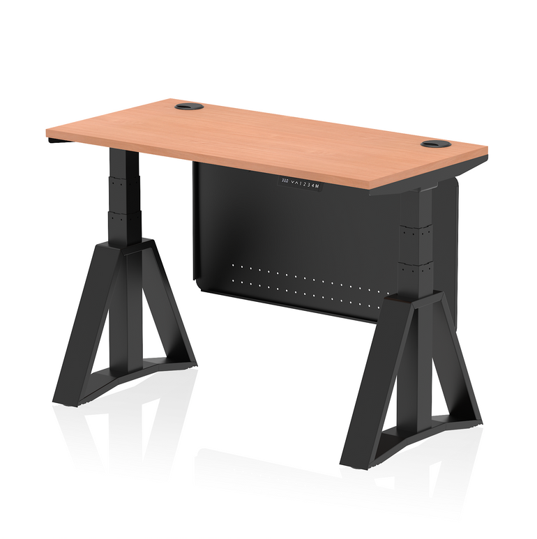 Air Height Adjustable Slimline Desk With Cable Ports With Steel Modesty Panel With Piste Foot