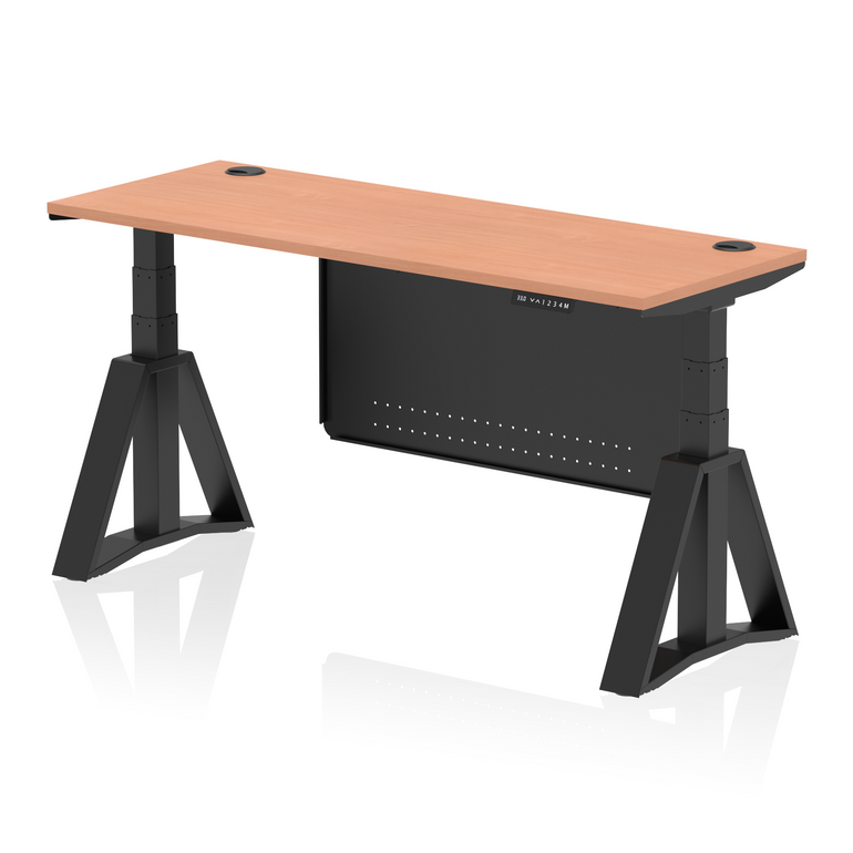 Air Height Adjustable Slimline Desk With Cable Ports With Steel Modesty Panel With Piste Foot