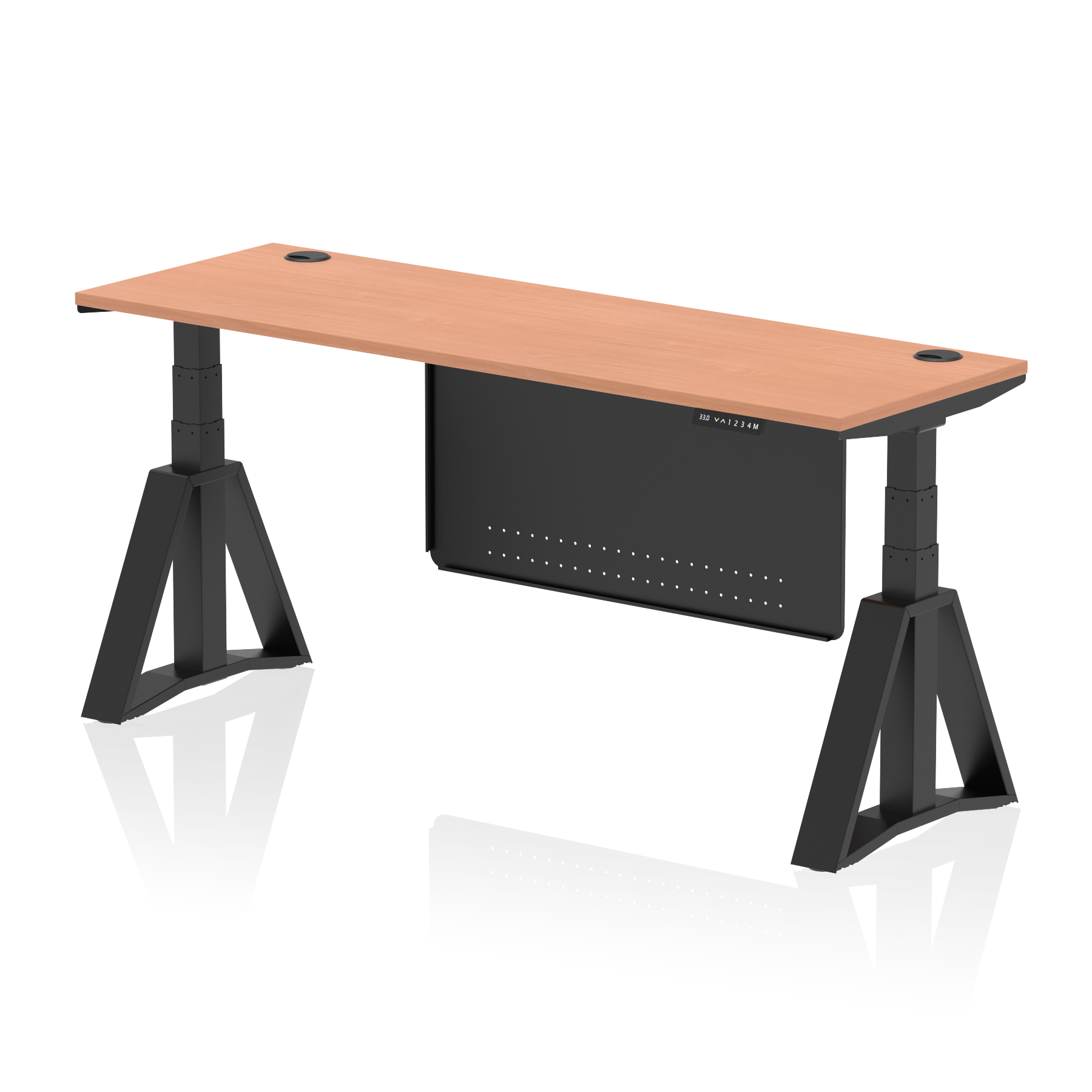 Air Height Adjustable Slimline Desk With Cable Ports With Steel Modesty Panel With Piste Foot