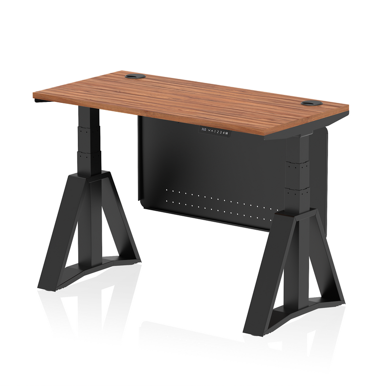 Air Height Adjustable Slimline Desk With Cable Ports With Steel Modesty Panel With Piste Foot