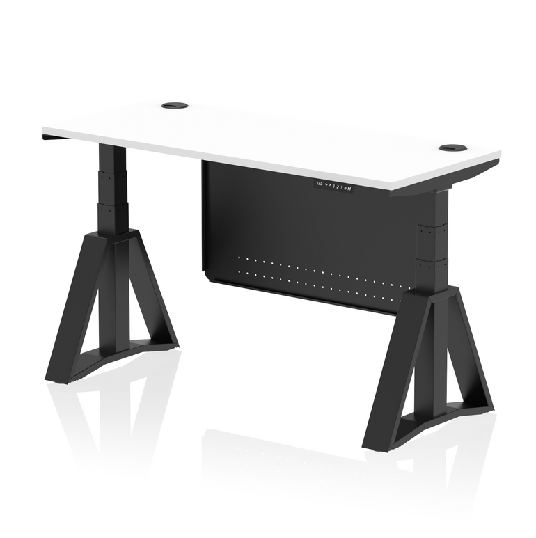 Air Height Adjustable Slimline Desk With Cable Ports With Steel Modesty Panel With Piste Foot