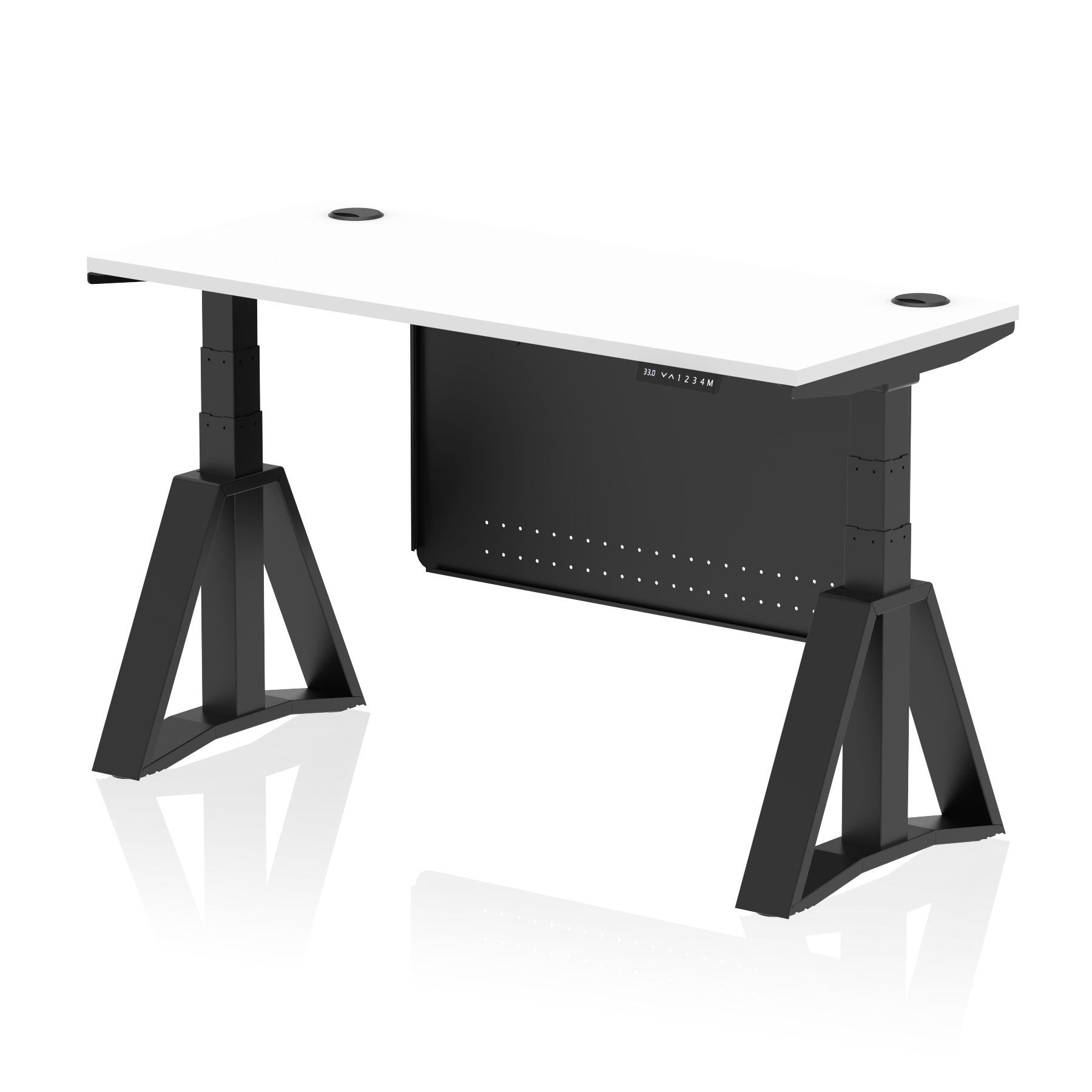 Air Height Adjustable Slimline Desk With Cable Ports With Steel Modesty Panel With Piste Foot