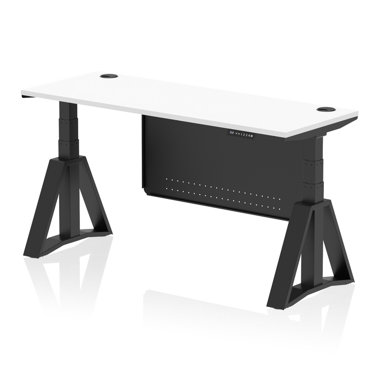 Air Height Adjustable Slimline Desk With Cable Ports With Steel Modesty Panel With Piste Foot