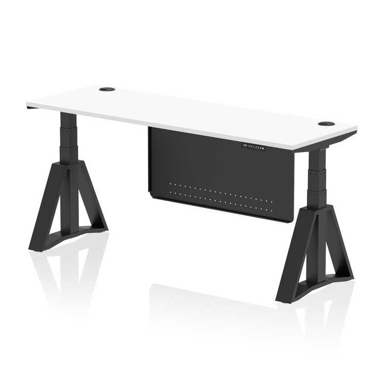 Air Height Adjustable Slimline Desk With Cable Ports With Steel Modesty Panel With Piste Foot