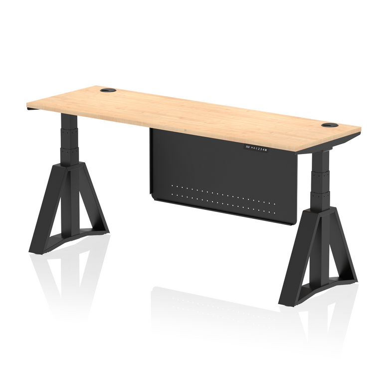 Air Height Adjustable Slimline Desk With Cable Ports With Steel Modesty Panel With Piste Foot