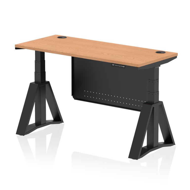 Air Height Adjustable Slimline Desk With Cable Ports With Steel Modesty Panel With Piste Foot