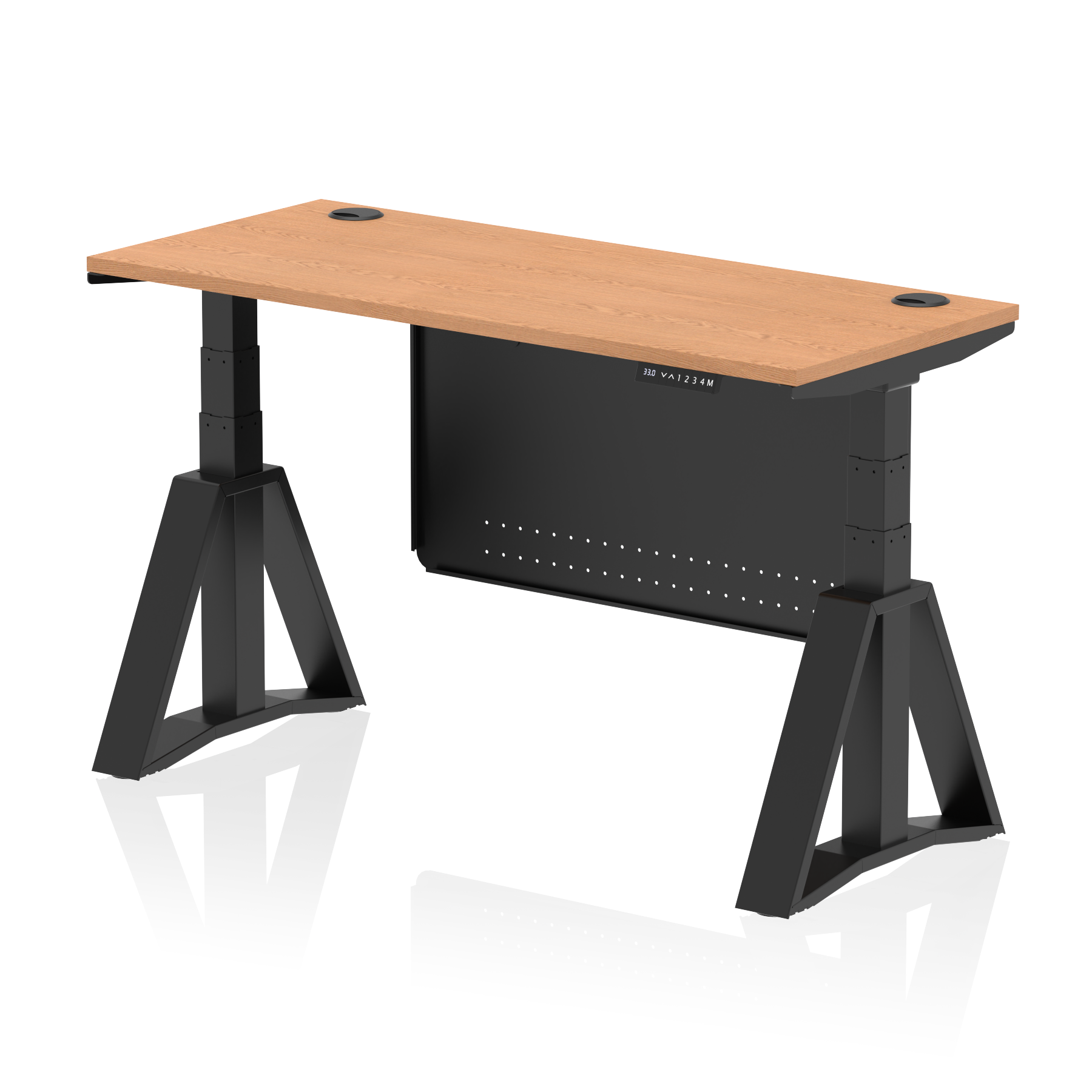 Air Height Adjustable Slimline Desk With Cable Ports With Steel Modesty Panel With Piste Foot