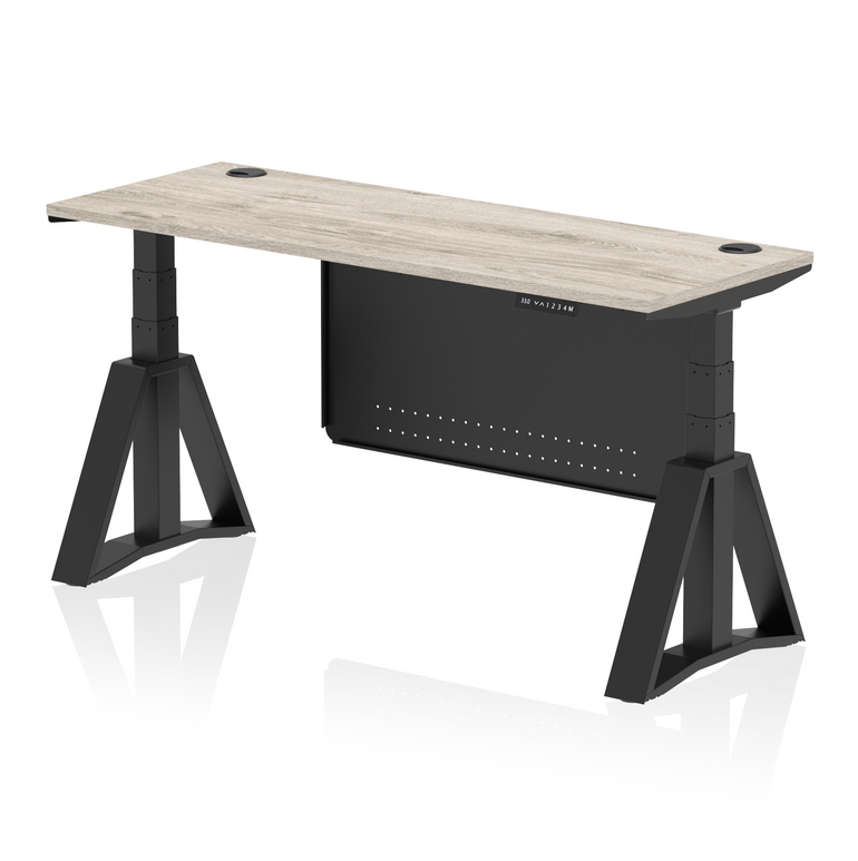 Air Height Adjustable Slimline Desk With Cable Ports With Steel Modesty Panel With Piste Foot