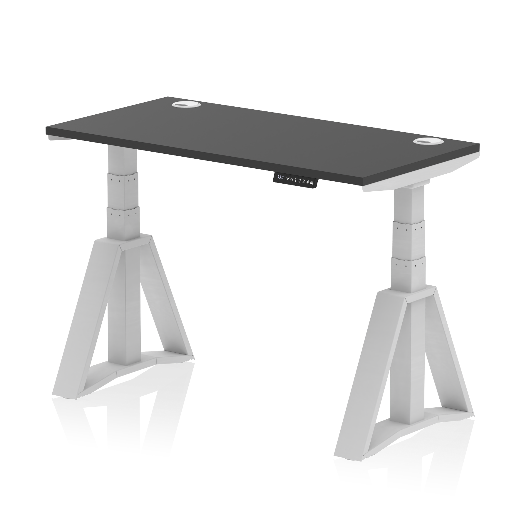 Air Height Adjustable Slimline Desk With Cable Ports With Piste Foot