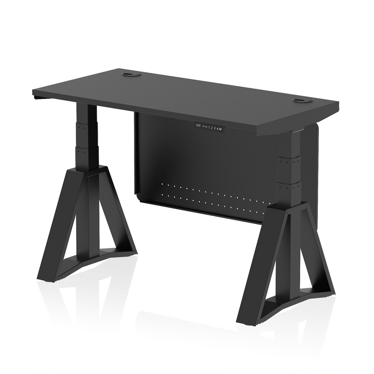 Air Height Adjustable Slimline Desk With Cable Ports With Steel Modesty Panel With Piste Foot