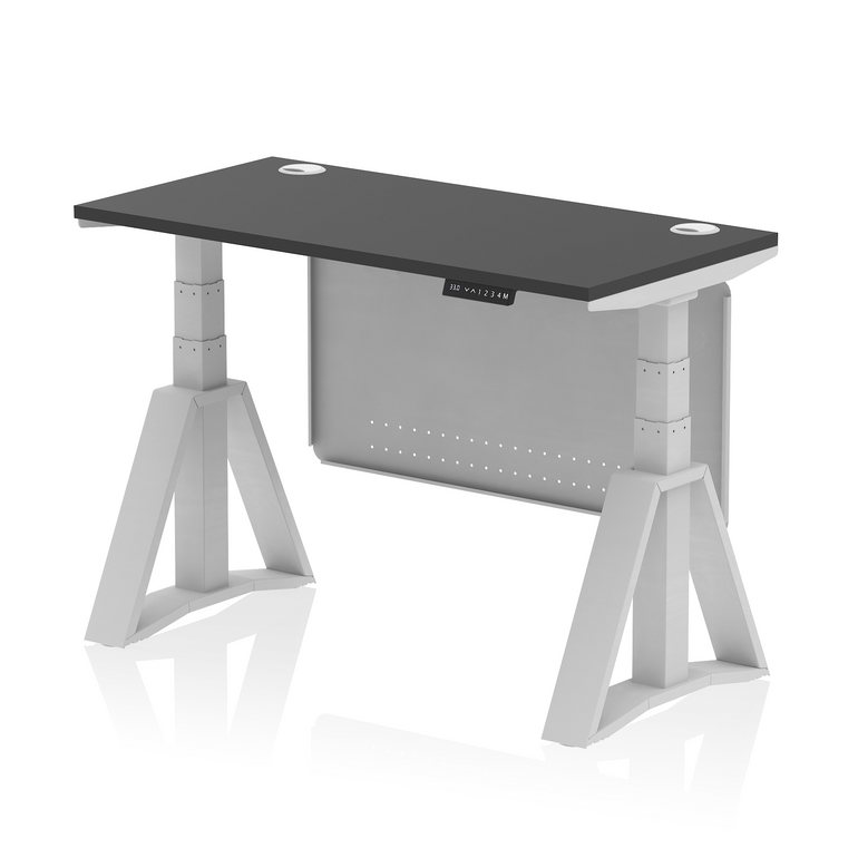 Air Height Adjustable Slimline Desk With Cable Ports With Steel Modesty Panel With Piste Foot