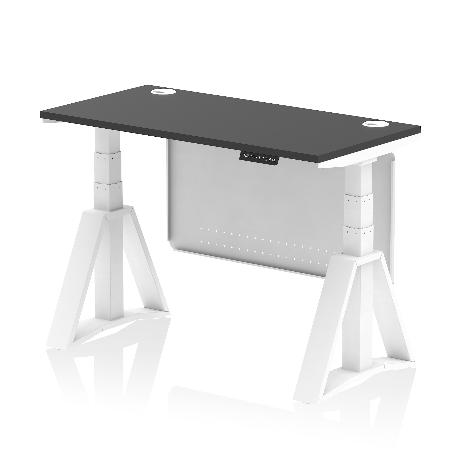 Air Height Adjustable Slimline Desk With Cable Ports With Steel Modesty Panel With Piste Foot