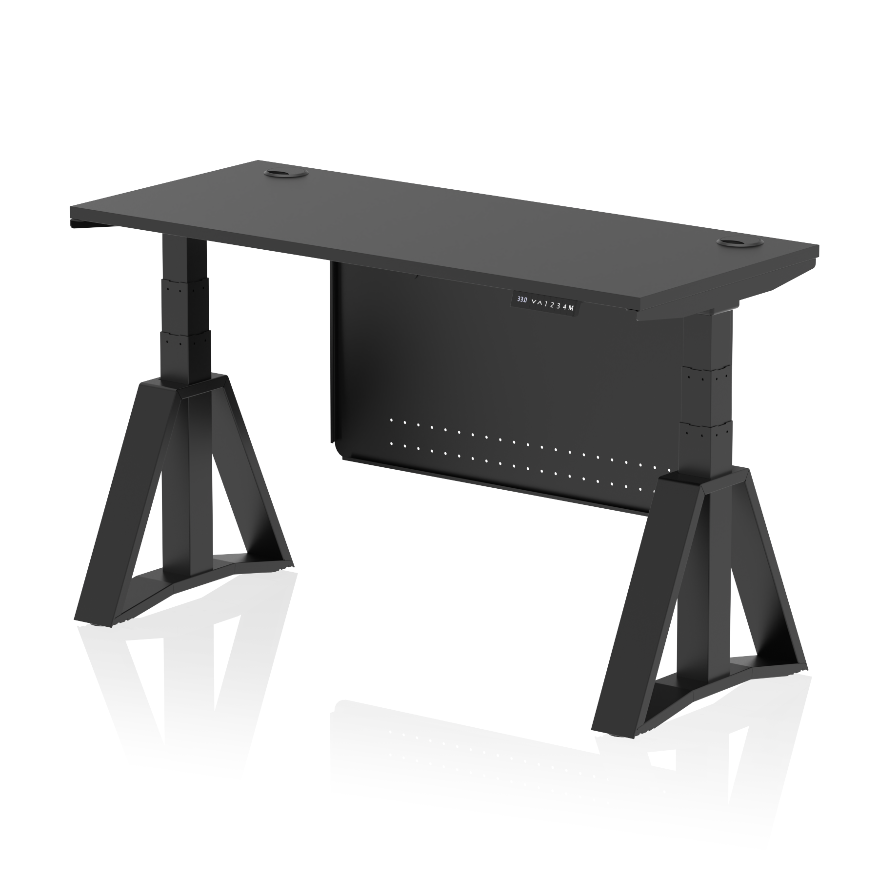 Air Height Adjustable Slimline Desk With Cable Ports With Steel Modesty Panel With Piste Foot